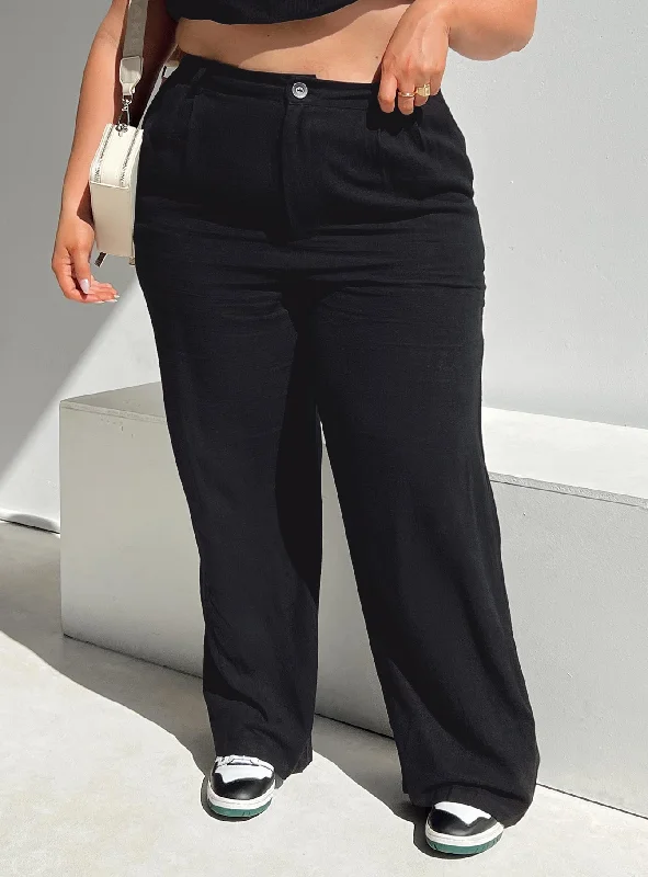 Brenda Linen Blend Pants Black Curve