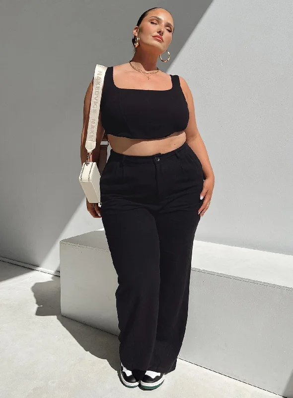 Brenda Linen Blend Pants Black Curve