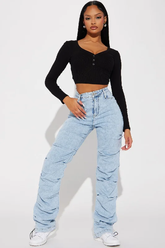 Catch My Vibe Stacked Straight Leg Jeans - Acid Wash Blue