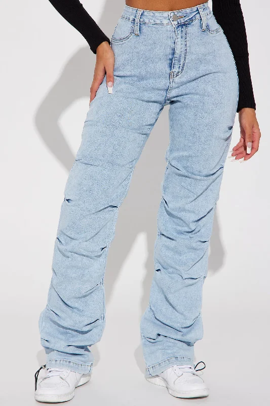 Catch My Vibe Stacked Straight Leg Jeans - Acid Wash Blue