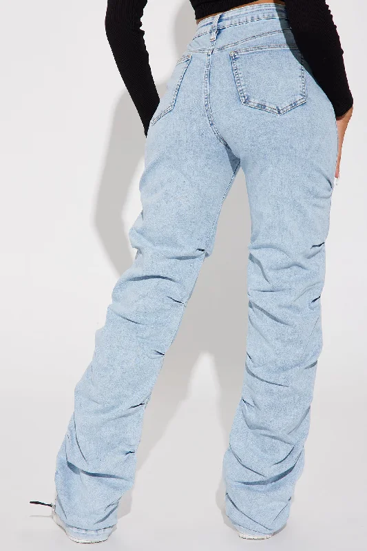 Catch My Vibe Stacked Straight Leg Jeans - Acid Wash Blue