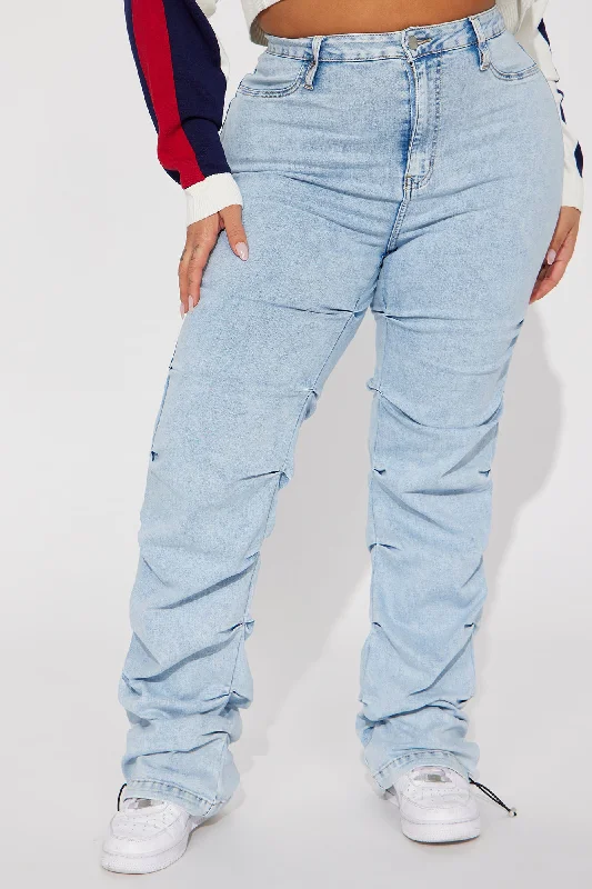 Catch My Vibe Stacked Straight Leg Jeans - Acid Wash Blue