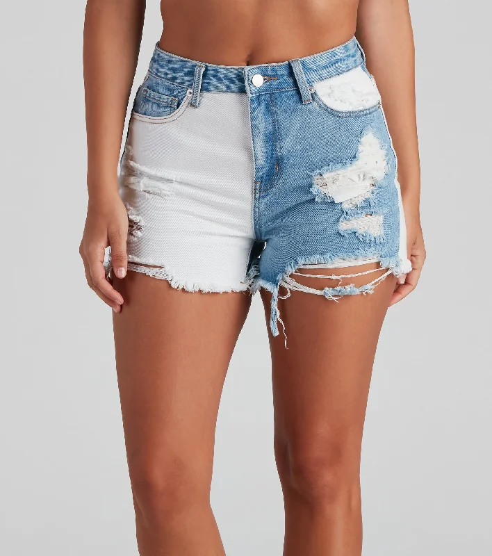 Colorblock Denim Cutoff Shorts