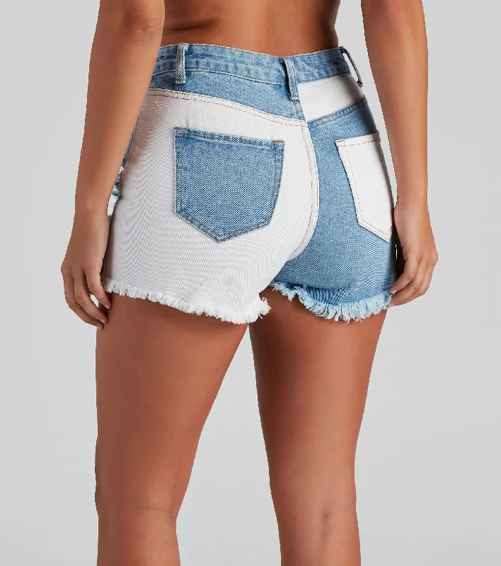 Colorblock Denim Cutoff Shorts