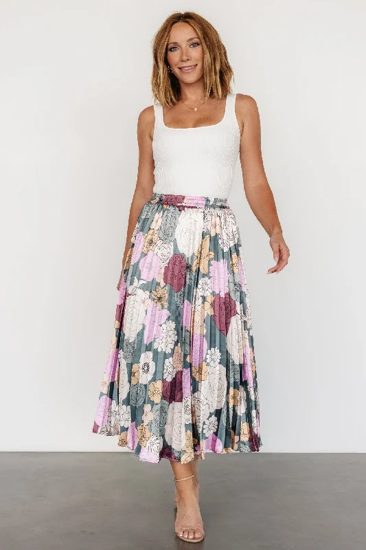 Cori Pleated Skirt | Vintage Teal Floral