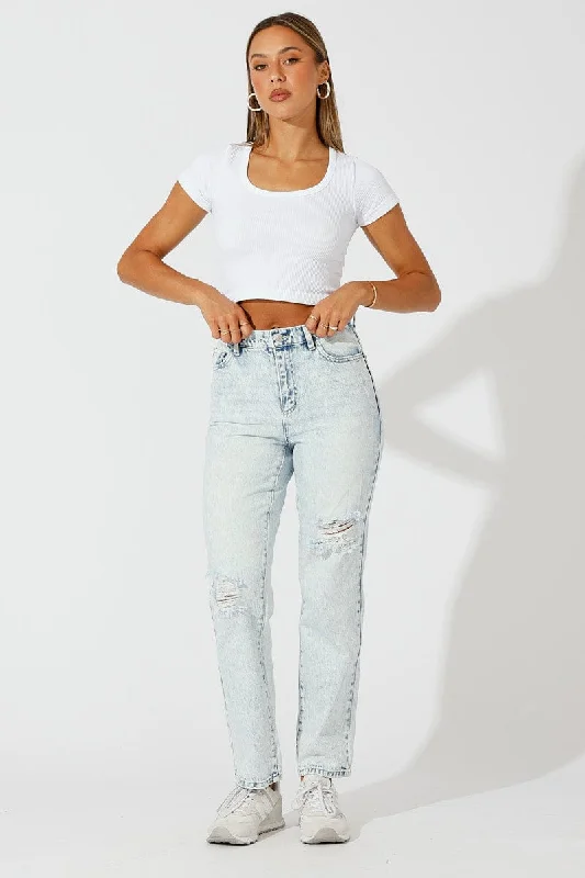 Denim Mom Jeans High Rise Ripped