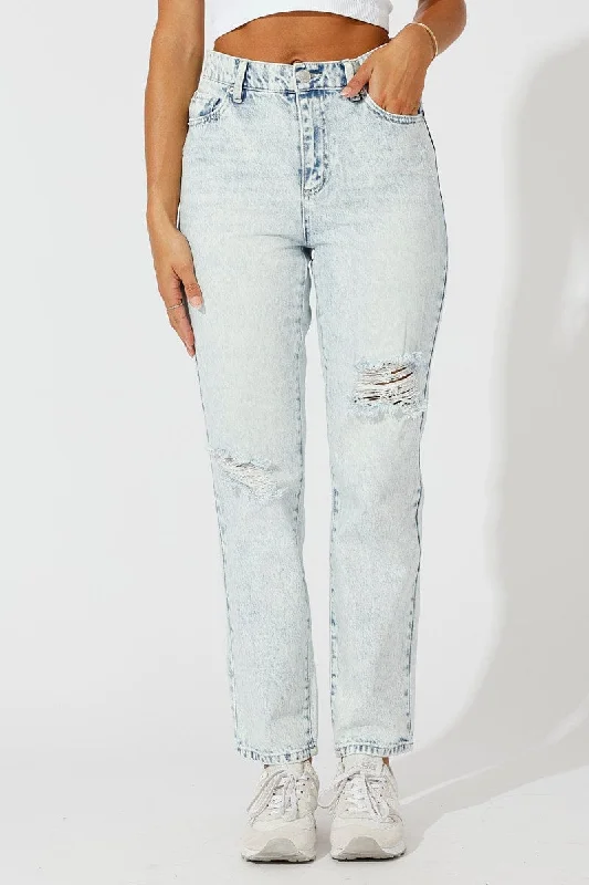 Denim Mom Jeans High Rise Ripped