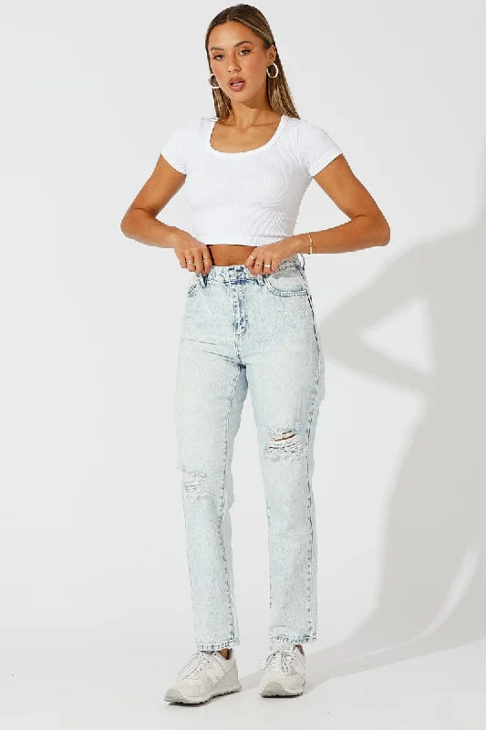 Denim Mom Jeans High Rise Ripped