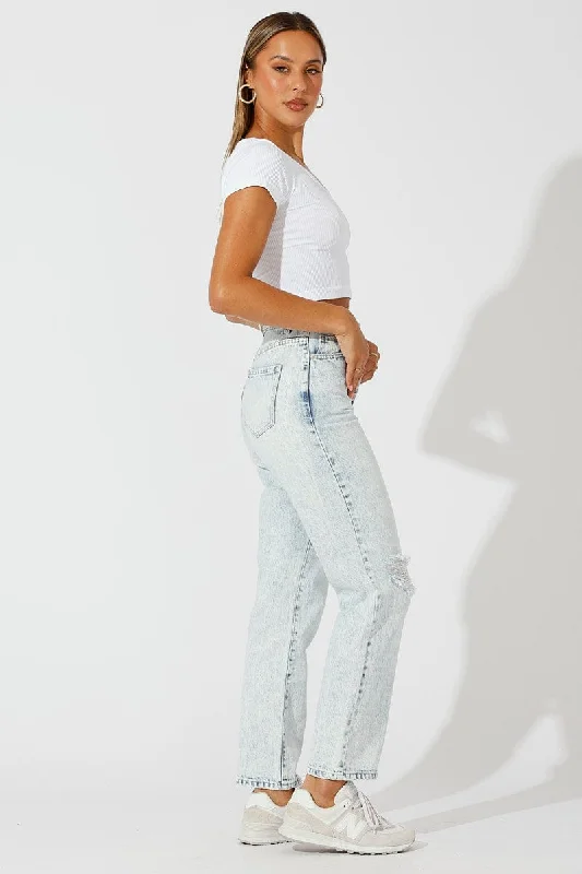 Denim Mom Jeans High Rise Ripped