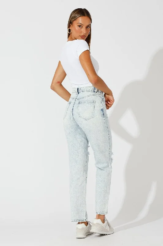 Denim Mom Jeans High Rise Ripped