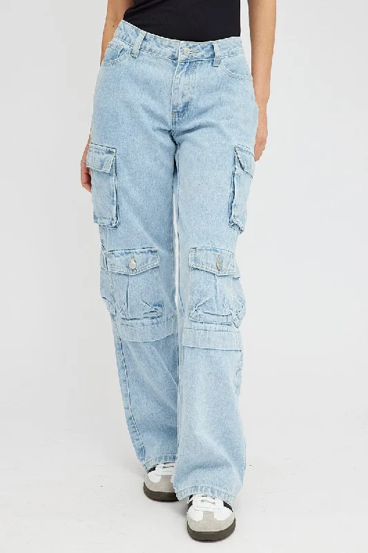 Denim Multi Pocket Cargo Jeans