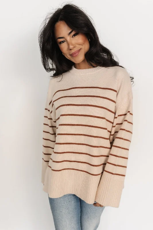 Emerson Stripe Knit Sweater | Beige + Camel