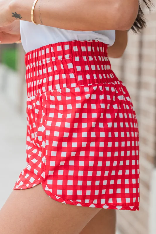 Errands to Run Red Gingham High Waist Shorts