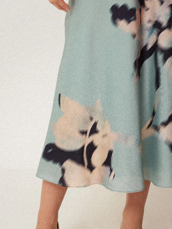 Floral Drift Silk Blend Skirt | Blue