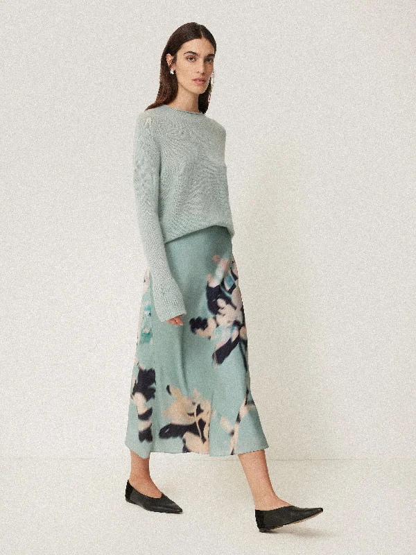 Floral Drift Silk Blend Skirt | Blue