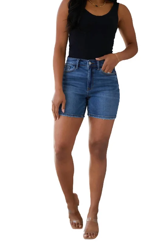 High Rise Denim Shorts In Dark Wash