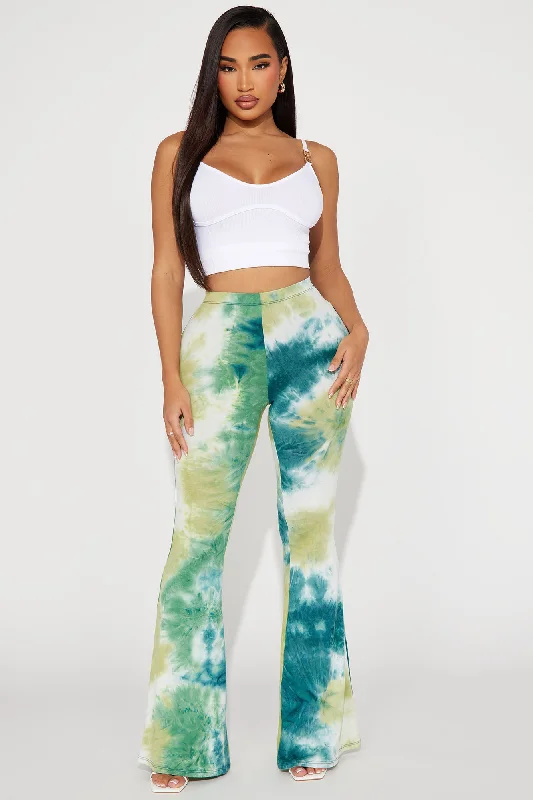 In My Zone Tie Dye Flare Pant - Green/combo