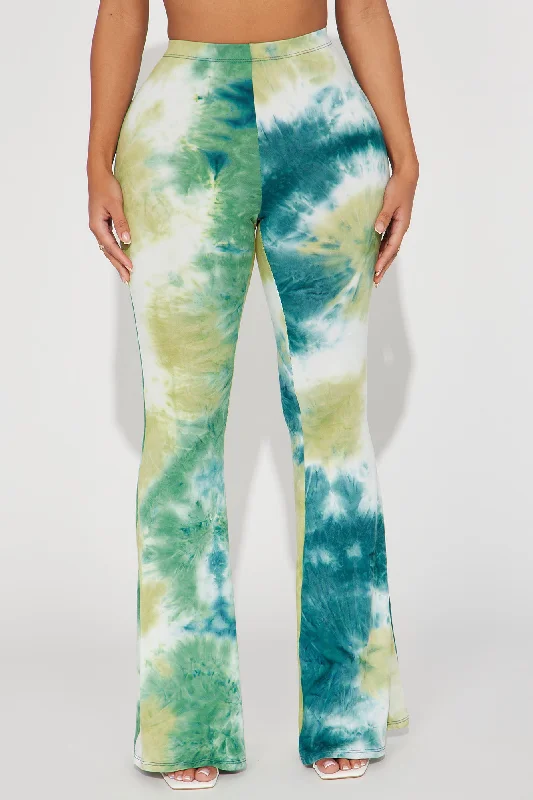 In My Zone Tie Dye Flare Pant - Green/combo