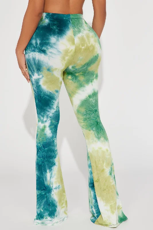 In My Zone Tie Dye Flare Pant - Green/combo