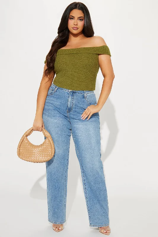 In Too Deep Off Shoulder Sweater Top - Olive