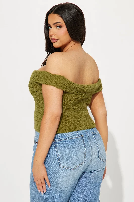 In Too Deep Off Shoulder Sweater Top - Olive