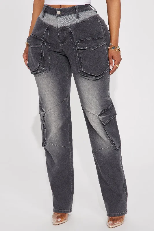 Isabella Stretch Cargo Jeans - Grey