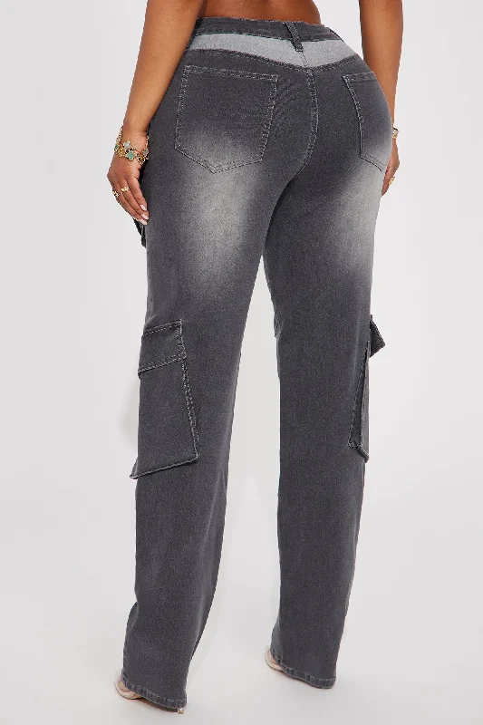 Isabella Stretch Cargo Jeans - Grey