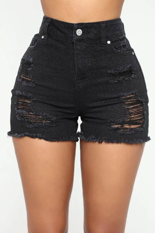 Jacqueline Distressed High Rise Shorts - Black