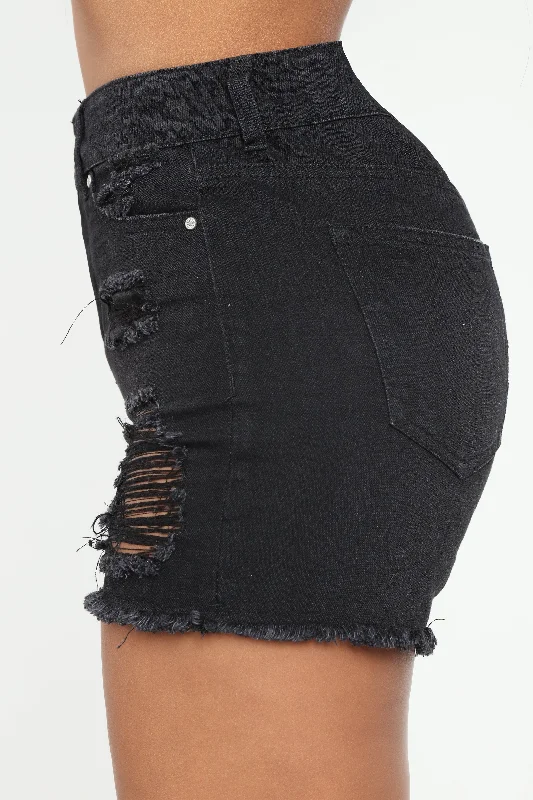 Jacqueline Distressed High Rise Shorts - Black