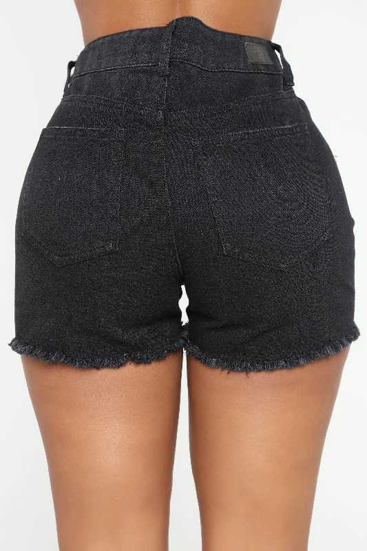 Jacqueline Distressed High Rise Shorts - Black