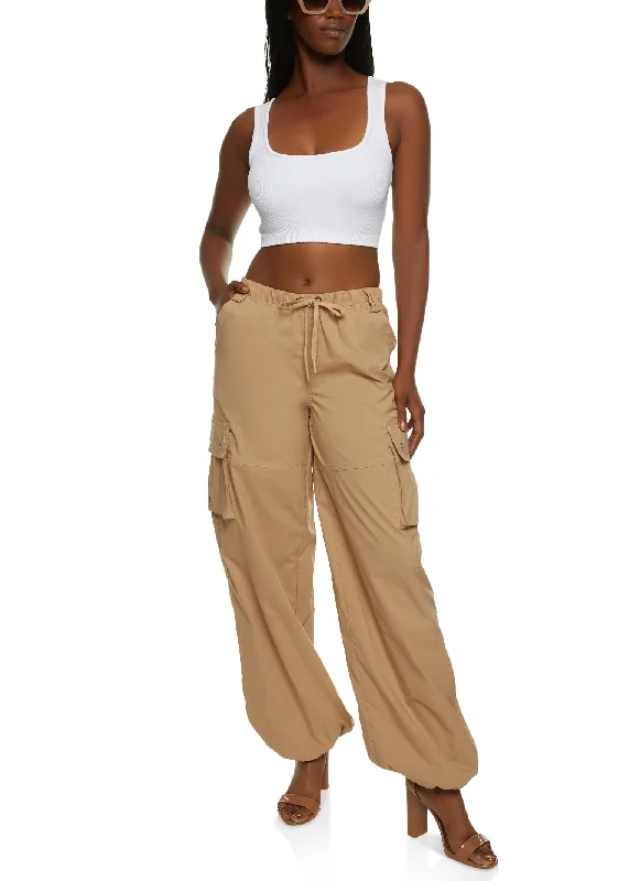 High Waist Cargo Parachute Pants