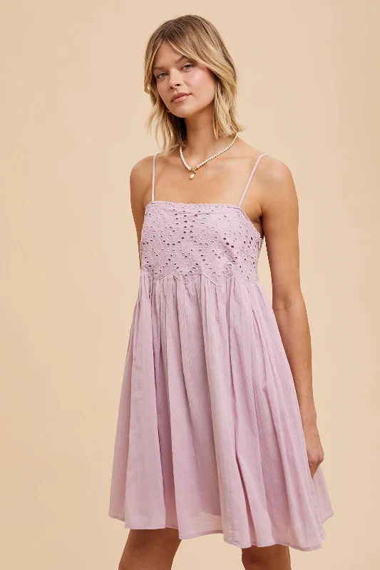 Lavender Eyelet Lace Babydoll Mini Dress