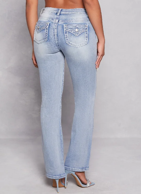 WAX Rhinestone Back Pocket Boot Cut Jeans