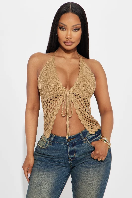 Malibu Crochet Halter Top - Tan