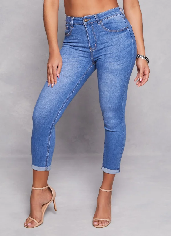 WAX High Waist Rolled Cuff Denim Jeans