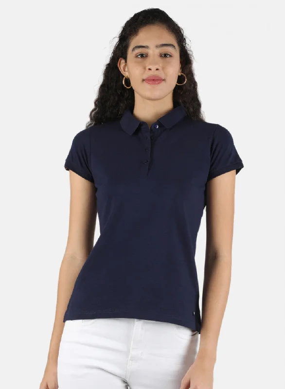 Women Navy Blue Plain T-Shirt