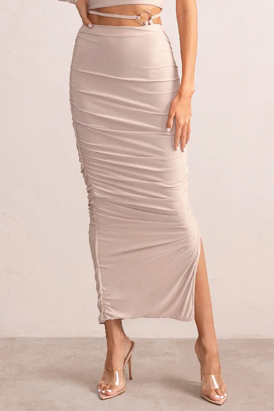 Montpellier | Blush Pink Tie Waist Side Split Midi Skirt