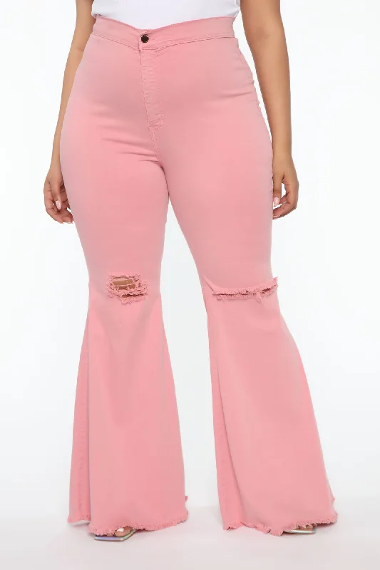 Mystery Solved Extreme Bell Bottom Jeans - Blush