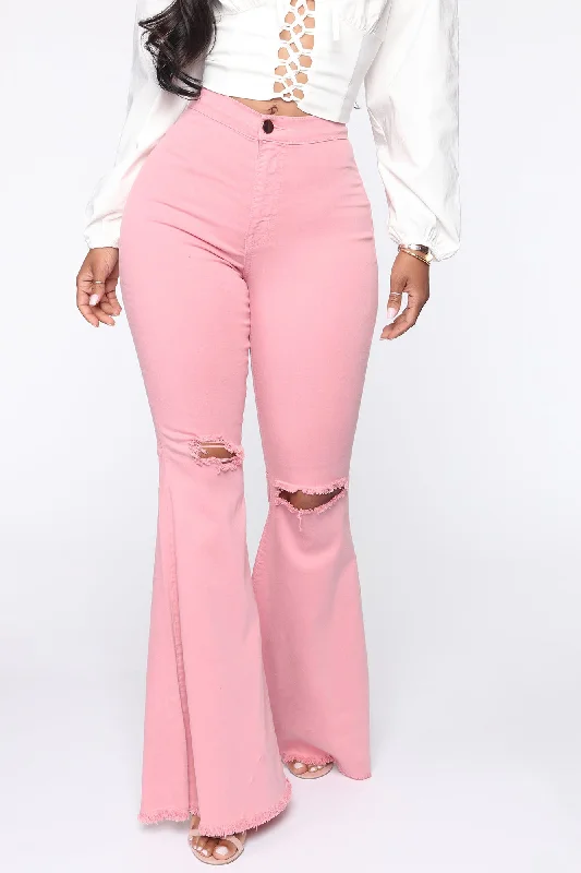 Mystery Solved Extreme Bell Bottom Jeans - Blush