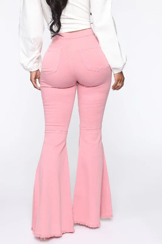 Mystery Solved Extreme Bell Bottom Jeans - Blush