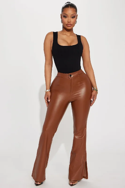 Natasha Faux Leather Flare Pant - Brown