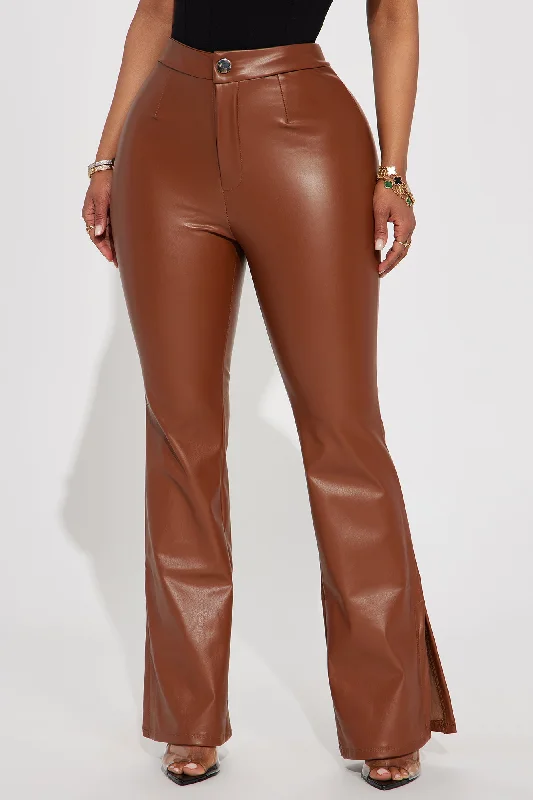 Natasha Faux Leather Flare Pant - Brown