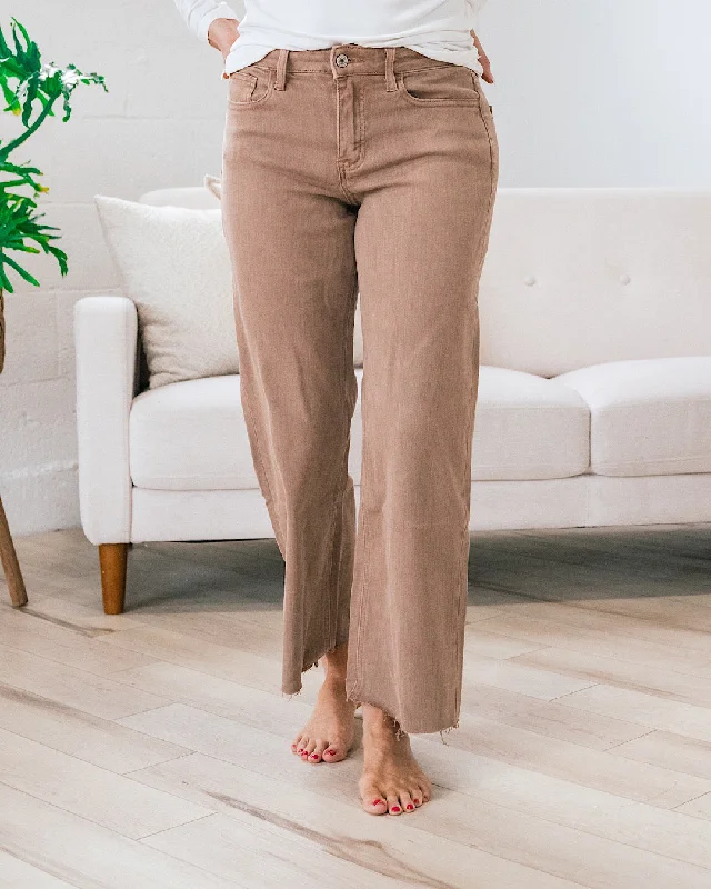 Vervet Skye Wide Leg Non Distressed Crop Jeans - Chocolate Malt