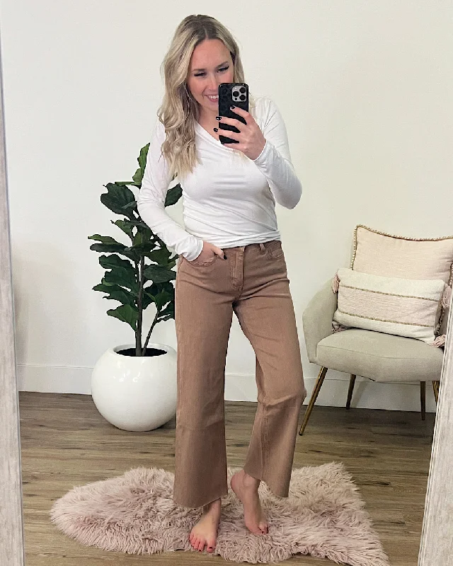 Vervet Skye Wide Leg Non Distressed Crop Jeans - Chocolate Malt