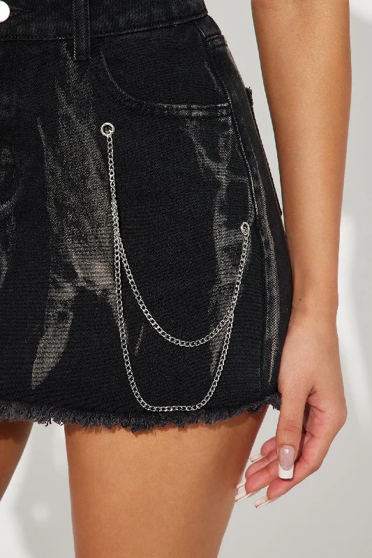 Off The Chain Denim Mini Skirt - Black