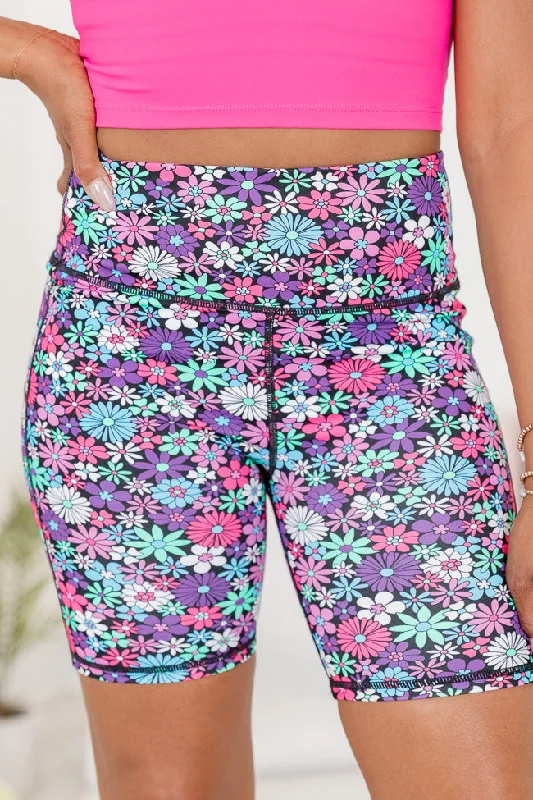 On The Bright Side Black Floral Biker Short FINAL SALE