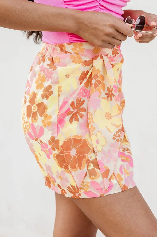 Don't Miss The Moment Orange And Pink Floral Side Tie Skirt FINAL SALE