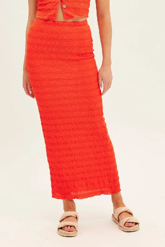 Orange Maxi Skirt Bodycon Textured Jersey