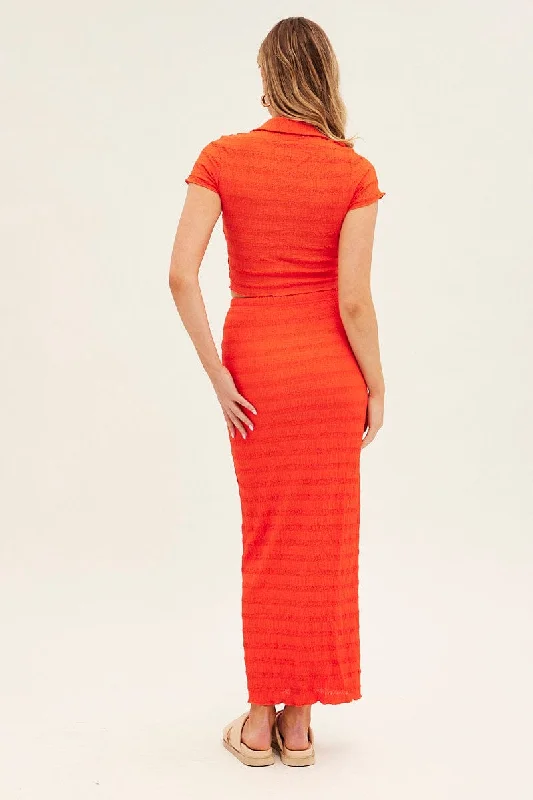 Orange Maxi Skirt Bodycon Textured Jersey