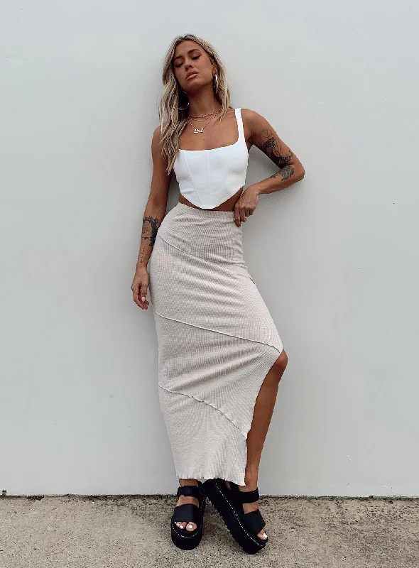 Oscar Split Maxi Skirt Beige